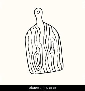 Wooden cutting board with a detailed organic wood grain texture and a traditional handle hole. The authentic hand drawn vector art is perfect for Stock Vector