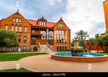 Tempe, AZ, USA - February 05, 2026: Historic Old Main building with front fountain stands on Arizona State University campus in Tempe Arizona Stock Photo