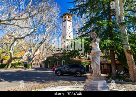 Sedona, AZ, USA - February 03, 2026: Tlaquepaque village features Spanish style architecture with galleries and shops in Sedona Arizona Stock Photo