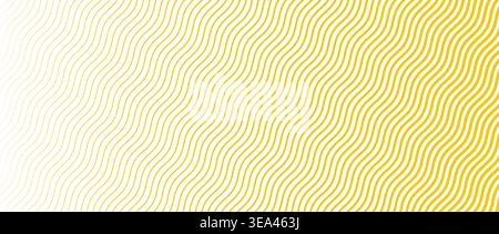 Yellow diagonal wave texture gradient. Wavy line pattern wallpaper. Fading curved linear halftone gradation. Thin to thick undulate stripe background for overlay, print, cover, graphic design. Vector Stock Vector