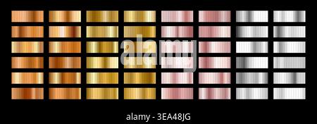 Gradient Gold Foil texture. Copper swatch, rose gold and silver Palette. Metallic color strip or radiant background pattern Vector illustration Stock Vector