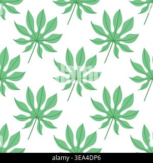 Green tropical finger leaf seamless pattern, minimalist botanical foliage background for textile, wallpaper, nursery and organic packaging Stock Vector
