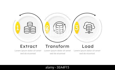 Etl process infographic 3 steps Stock Vector