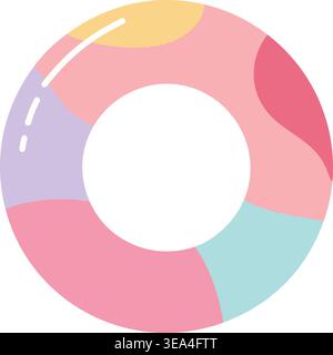 Simple summer illustration of a round inflatable swim ring with soft pastel segmented stripes and a hollow center. Stock Vector