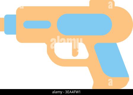 Colorful illustration of a yellow and blue water gun toy with a rounded playful shape and angled grip. Stock Vector