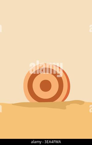 Minimal beach game illustration of a round target resting on sand against a tall sandy background. Stock Vector