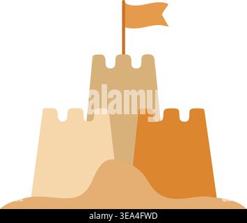 Simple summer illustration of a sandcastle with towers a small flag and mounded sand at the base. Stock Vector