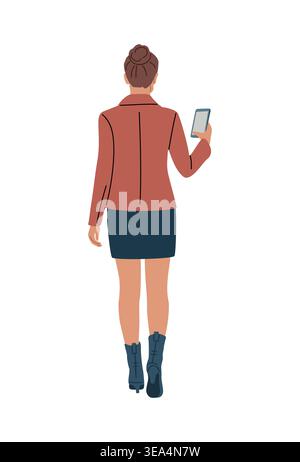 Business Woman walks away and holding phone Stock Vector