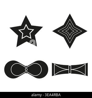Four abstract shapes. Black icons Vector set. Star bow tie collection. Geometric element group. Stock Vector