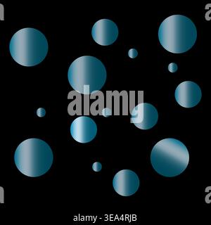 Blue circle set. Teal Vector gradient sphere. Dark black background backdrop. Abstract bubble pattern style. Stock Vector