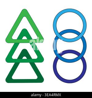 Overlapping shape set. Linked geometry symbol. Connected Vector element. Green blue sign. Stock Vector