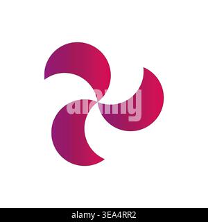 Abstract circular element. Purple pink gradient. Swirling motion Vector. Three arc shapes. Stock Vector