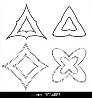 Decorative abstract shapes. Geometric framework motif. Elegant line Vector element. Black white outline set. Stock Vector