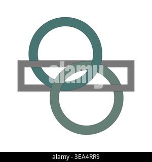 Interlocking ring icon. Green circle Vector symbol. Gray rectangle shape. Unity abstract connection emblem sign. Stock Vector