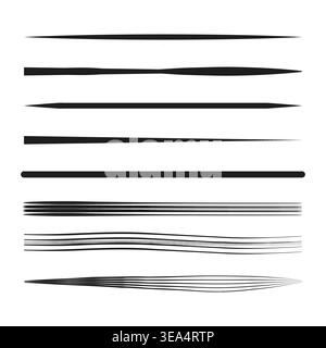 Horizontal brush strokes. Artistic line collection. Abstract paint Vector. Black marker smear. Stock Vector