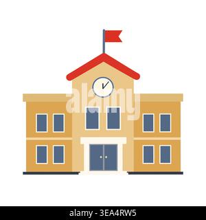 Classic university building icon with clock tower and flag Stock Vector
