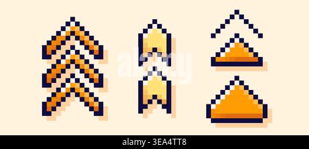 Swipe up pixel art yellow and orange arrows. Stock Vector