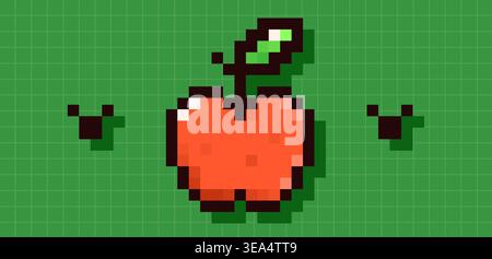Back to School pixel art red apple. Stock Vector