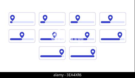 Progress bars with location pin line style dashboard element set Stock Vector