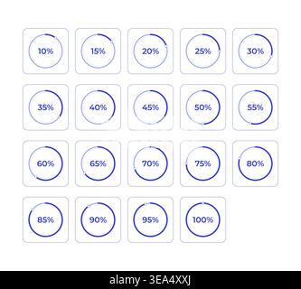 Circular progress with percentage increments line style dashboard element set Stock Vector