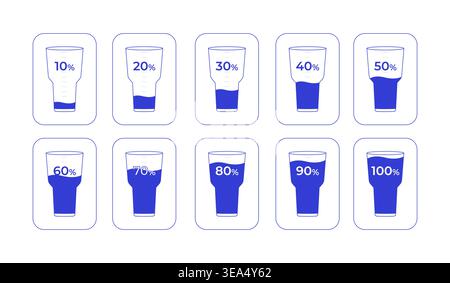 Water fill percentage progress glass line style dashboard element set Stock Vector
