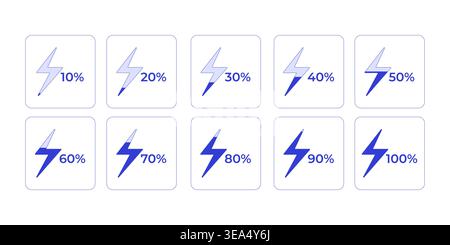 Energy lightning bolt charge line style dashboard element set Stock Vector