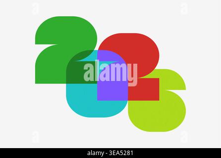 Creative 2026 vector illustration with vibrant overlapping geometric numbers. Minimalist flat design for events or corporate identity. Stock Vector