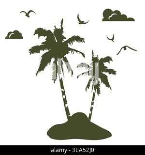 Palm Tree Island Silhouette Stock Vector