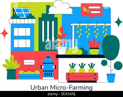 Urban Micro Farming Illustration of a Sustainable City Gardening Concept Featuring Home Hydroponic Plants and Eco Friendly Food Production Design Stock Vector