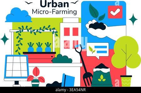 Urban Micro Farming Illustration of a Sustainable City Gardening Concept Featuring Home Hydroponic Plants and Eco Friendly Food Production Design Stock Vector