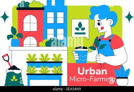 Urban Micro Farming Illustration of a Sustainable City Gardening Concept Featuring Home Hydroponic Plants and Eco Friendly Food Production Design Stock Vector