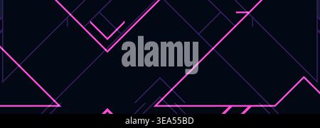 Neon geometric lines on dark backdrop abstract background with glowing magenta angles, layered grids, subtle illumination, electric violet highlights Stock Vector