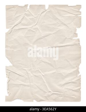 Crumpled lined notebook paper with torn edges and aged surface isolated on white background Stock Photo