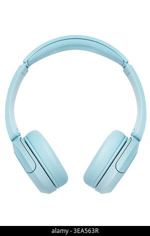 Light blue wireless headphones isolated on white background Stock Photo