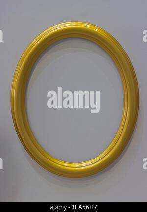 New Empty Oval Shape Golden Picture Frame Copy Space Stock Photo