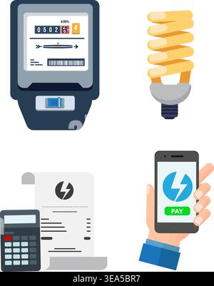Efficiently monitor energy consumption with smart meters and pay electricity bills easily using mobile applications. Stock Vector