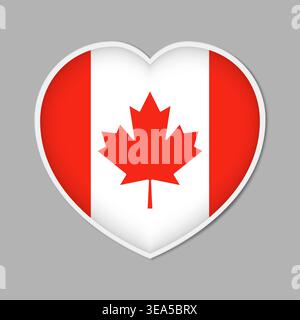 Heart shaped sign with Canadian flag, vector illustration. Canada patriotic badge or sticker. Stock Vector