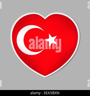 Heart shaped sign with Turkish flag, vector illustration. Turkey patriotic badge or sticker Stock Vector