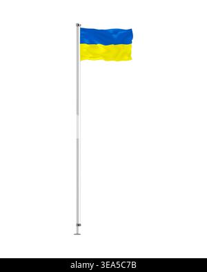 Flag of Ukraine vector illustration. Waving Ukrainian flag on metal pole isolated on white background Stock Vector