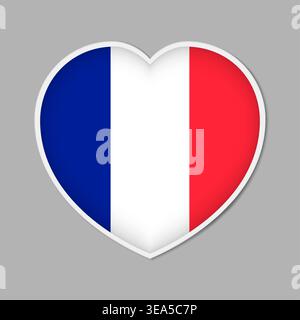 Heart shaped sign with French flag, vector illustration. France patriotic badge or sticker Stock Vector
