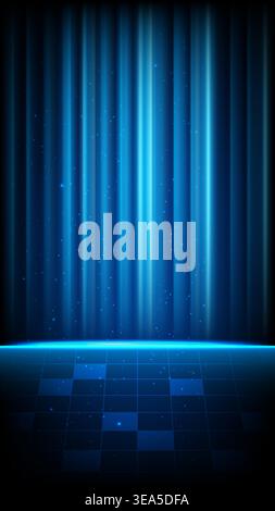 Vertical screen view of high tech background featuring light beams, digital grid floor and futuristic atmosphere Stock Vector