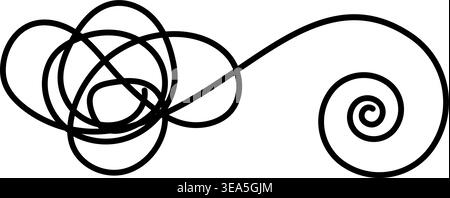 Thick vector black line concept of psychotherapy transforming mental chaos into clarity and structured life direction, symbol of emotional healing, ba Stock Vector