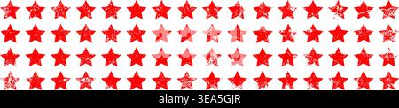 Red vintage stars with cracks and stains. Old hand-drawn sign, black simple shape. Retro design element with distressed effect, grunge texture. Vector Stock Vector