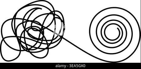 Thick vector black line concept of psychotherapy transforming mental chaos into clarity and structured life direction, symbol of emotional healing, ba Stock Vector