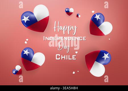 High quality 3D heart themed design for Chile Independence Day featuring bold national colors and festive elements perfect for patriotic celebrations Stock Vector