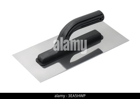 Steel concrete finishing trowel isolated on white Stock Photo