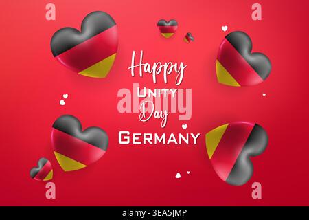 High quality 3D heart themed design for Germany Independence Day featuring bold national colors and festive elements perfect for patriotic celebration Stock Vector