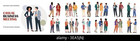 Casual business meeting scenes with diverse people Stock Vector