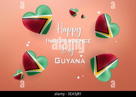 High quality 3D heart themed design for Guyana Independence Day featuring bold national colors and festive elements perfect for patriotic celebration Stock Vector