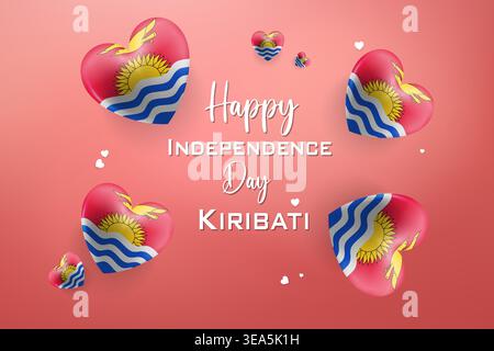 High quality 3D heart themed design for Kiribati Independence Day featuring bold national colors and festive elements Stock Vector